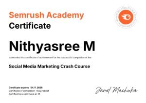 Social Media Marketing crash course certification of SEMrush Academy